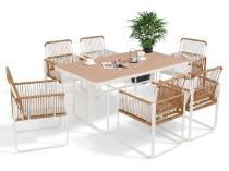 Beżowy komplet mebli ogrodowych obiadowych dla 6 osób Kibi ze stołem 160x90cm