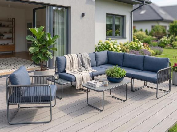 Set mobilier grădină Kibi Corner modern, ușor, albastru grafit, cu fotoliu 