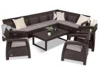 Brązowy zestaw ogrodowy dla 10 osób z narożnikiem, stołem podnoszonym i trzema fotelami Relly VII