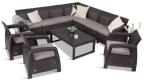 Brązowy zestaw ogrodowy dla 10 osób z narożnikiem, stołem podnoszonym i trzema fotelami Relly VII