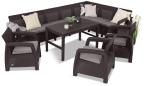 Brązowy zestaw ogrodowy dla 10 osób z narożnikiem, stołem podnoszonym i trzema fotelami Relly VII