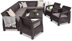 Brązowy zestaw ogrodowy dla 10 osób z narożnikiem, stołem podnoszonym i trzema fotelami Relly VII