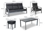 Aluminiowy komplet białych mebli na taras z regulowanymi fotelami, sofą i stołem obiadowym - Renalo Dining Relax White