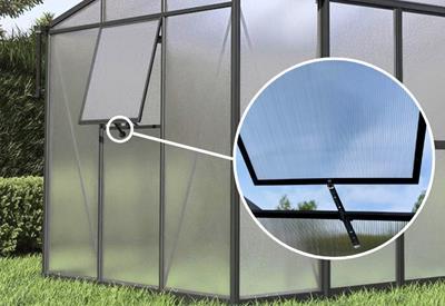 okno w szklarni poliwęglanowej