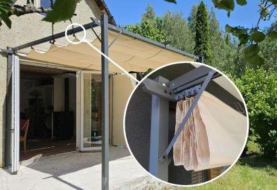 pergola tarasowa z materiałowym dachem 4x4