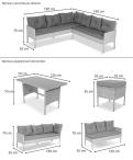 Rohová pohovka z technorathanu 190x190cm s pufmi Torino Corner XL Anthracite - wymiary