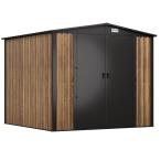 Wytrzymały schowek ogrodowy blaszany Hartt Plus 240x240x205cm - z drzwiami na zawiasach - Wooden