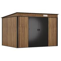 Brązowa szopa na narzędzia Nittel Plus 300x240 cm - drzwi na zawiasach - Wooden