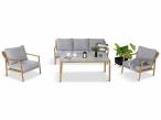 Nowoczesny zestaw mebli Origo z sofą, fotelami i stolikiem - imitacja drewna - Light Grey