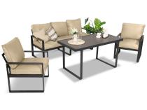 Zestaw mebli tarasowych - sofa 175cm, 2 fotele, stolik szklany blat - Panaon Dining Elite Beige