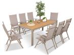 Zestaw ogrodowy stół 180cm i 8 regulowanych krzeseł aluminiowych - Kanbery Wood Taupe 8+1