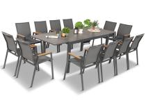 Grafitowy komplet mebli ogrodowych ze stołem ceramicznym 240cm + 12 krzeseł Marla