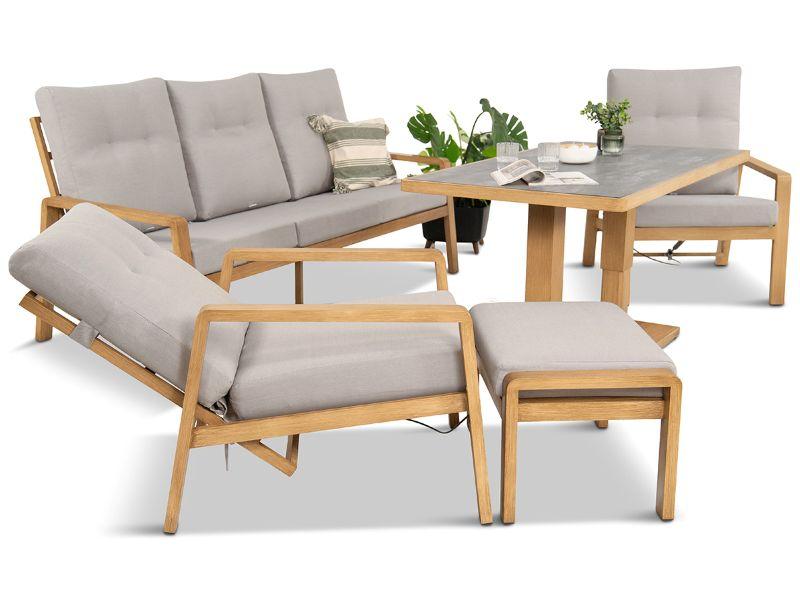 Meble ogrodowe z rozkładanymi fotelami i podnoszonym stołem