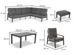 Aluminiowy narożnik ogrodowy z fotelem, pufami i stołem 150x90cm Tavaro Corner Antracite