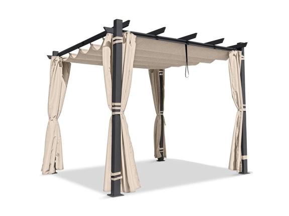 Hliníková záhradná pergola so závesmi 4x4 Kirn Beige
