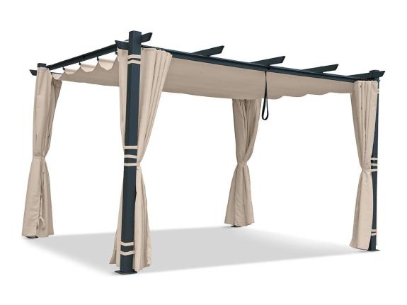 Hliníková zahradní pergola se závěsy 4x4 Kirn Beige