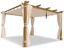Pergola ogrodowa z materiałowym dachem i zasłonami Kirn 4x4 Aluminium - Cream Wood