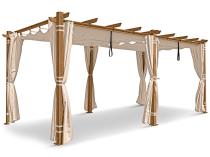 Aluminiowa pergola z przesuwnym materiałowym dachem i zasłonami Kirn 3x5,5 - Cream Wood