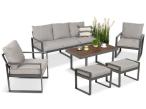 Metalowe meble tarasowe - sofa 175cm, fotele, pufy i stolik kawowy - Panaon Dining Light Grey