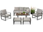 Metalowe meble tarasowe - sofa 175cm, fotele, pufy i stolik kawowy - Panaon Dining Light Grey