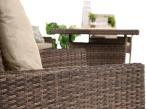 Meble ogrodowe z sofą 175cm, wysokim stołem, fotelami i pufami Lirata Dining Brown
