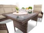 Meble ogrodowe z sofą 175cm, wysokim stołem, fotelami i pufami Lirata Dining Brown