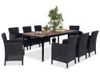Meble obiadowe na taras Portis Comfort ze stołem 200cm w kolorze orzecha i 8 fotelami