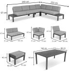 Modułowy narożnik aluminiowy z wysokim stołem 160cm Calamba Corner XL - Light Grey