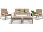 Komplet mebli na taras dla 7 osób - sofa , fotele i pufy - Tavaro Dining White