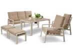 Komplet mebli na taras dla 7 osób - sofa , fotele i pufy - Tavaro Dining White