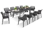 Zestaw mebli obiadowych dla 10 osób Kantara Modern z rozkładanym stołem 160-240 cm i 10 sztaplowanymi krzesłami