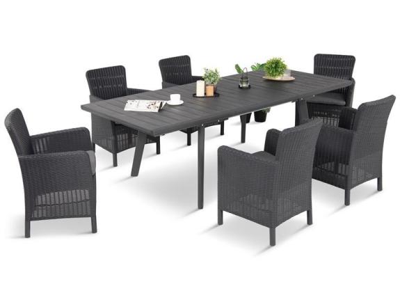 Jídelní set na terasu Kantara Comfort s rozkládacím stolem 160-240 cm a 6 křesly