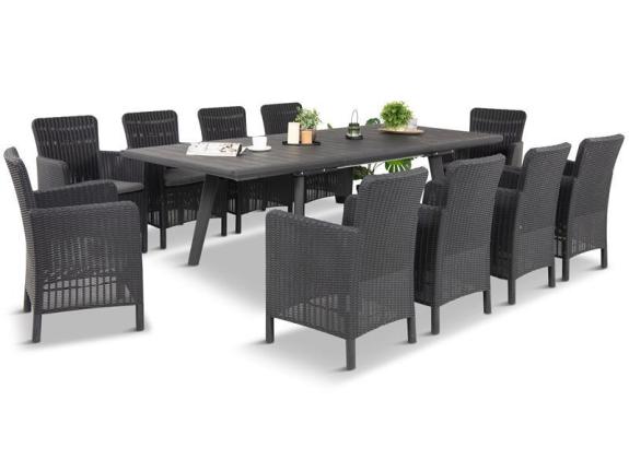 Jídelní set na terasu Kantara Comfort s rozkládacím stolem 160-240 cm a 10 křesly