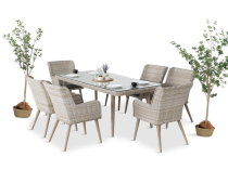 OUTLET - Technorattanowy zestaw ogrodowy ze stołem i 6 fotelami Tonitto Dining - Creme