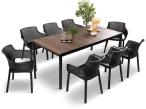 Zestaw ogrodowy Portis dla 8 osób ze stołem 200cm w kolorze orzecha i fotelami