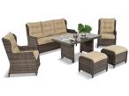 OUTLET - Technorattanowy komplet mebli ogrodowych z sofą, 2 fotelami i 2 pufami - Fiorento Brown