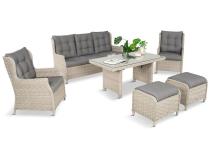 Meble technorattanowe z sofą 178cm, 2 fotelami, 2 pufami i stołem obiadowym Fiorento - Grey