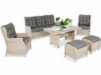 Meble technorattanowe z sofą 178cm, 2 fotelami, 2 pufami i stołem obiadowym Fiorento - Grey