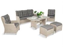 Meble technorattanowe z sofą 178cm, 2 fotelami, 2 pufami i stołem obiadowym Fiorento - Grey