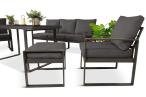 Grafitowe meble do ogrodu dla 7 osób - sofa 175cm, 2 fotele i 2 pufy - Panaon Dining DG