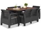 Meble ogrodowe dla 6 osób, 2 sofy, 2 fotele, stół 160cm z drewnianym blatem Meblobranie CF6 Plus grafit