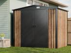 Wytrzymały schowek ogrodowy blaszany Hartt Plus 240x180x205cm - z drzwiami na zawiasach - Wooden