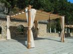 Pergola ogrodowa z materiałowym dachem i zasłonami Kirn 4x4 Aluminium - Cream Wood