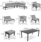 Narożnik ogrodowy moduowy z fotelem i stołem 160cm Calamba Corner XL - Light Grey