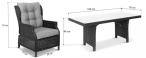 Szare meble ogrodowe technorattanowe - stół 150cm + 6 foteli (2 z regulowanym oparciem) - Laritto