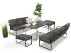 Grafitowe meble metalowe na taras dla 8 osób z 2 sofami i 2 pufami Ater - Dark Grey