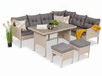 Narożnik technorattan ze stołem polywood 120x70cm Perata Corner Light Grey Polywood