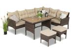 Narożnik technorattan 8 miejsc ze stołem polywood Perata Corner Brown Polywood