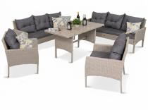 Zestaw technorattanowy dla 8 osób z wysokim stołem polywood Perata Grande Light Grey