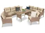 Komplet mebli technorattanowych dla 8 osób z sofami i stołem polywood Perata Grande Natural